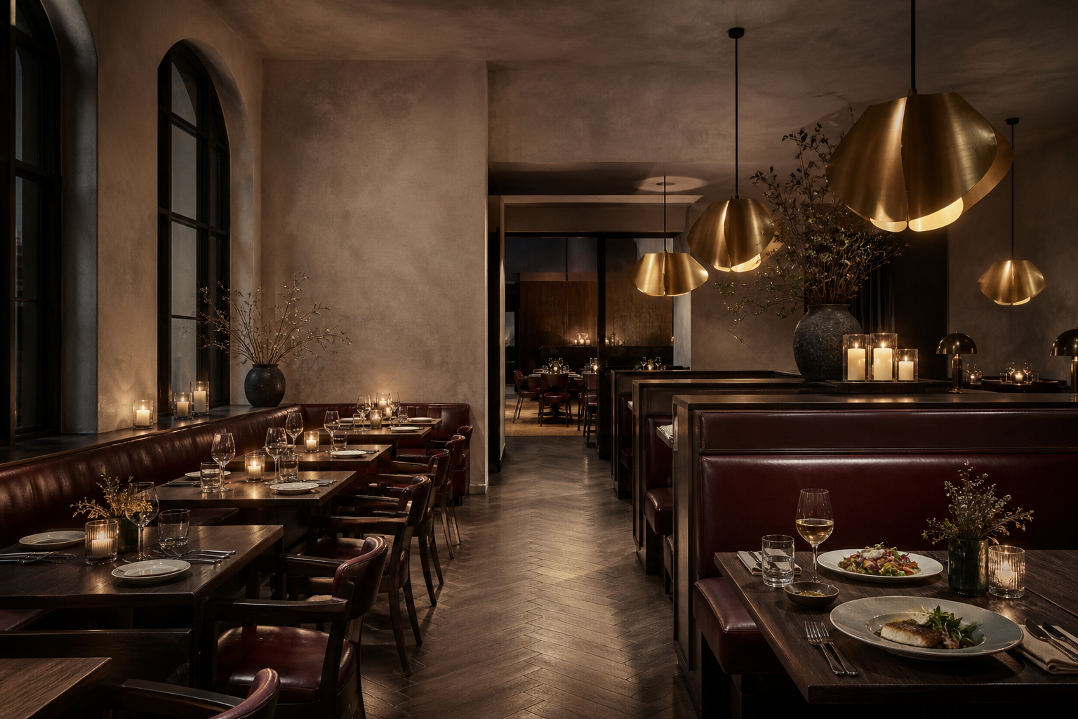 Speiseraum des Goldener Tisch bei Abendlicht